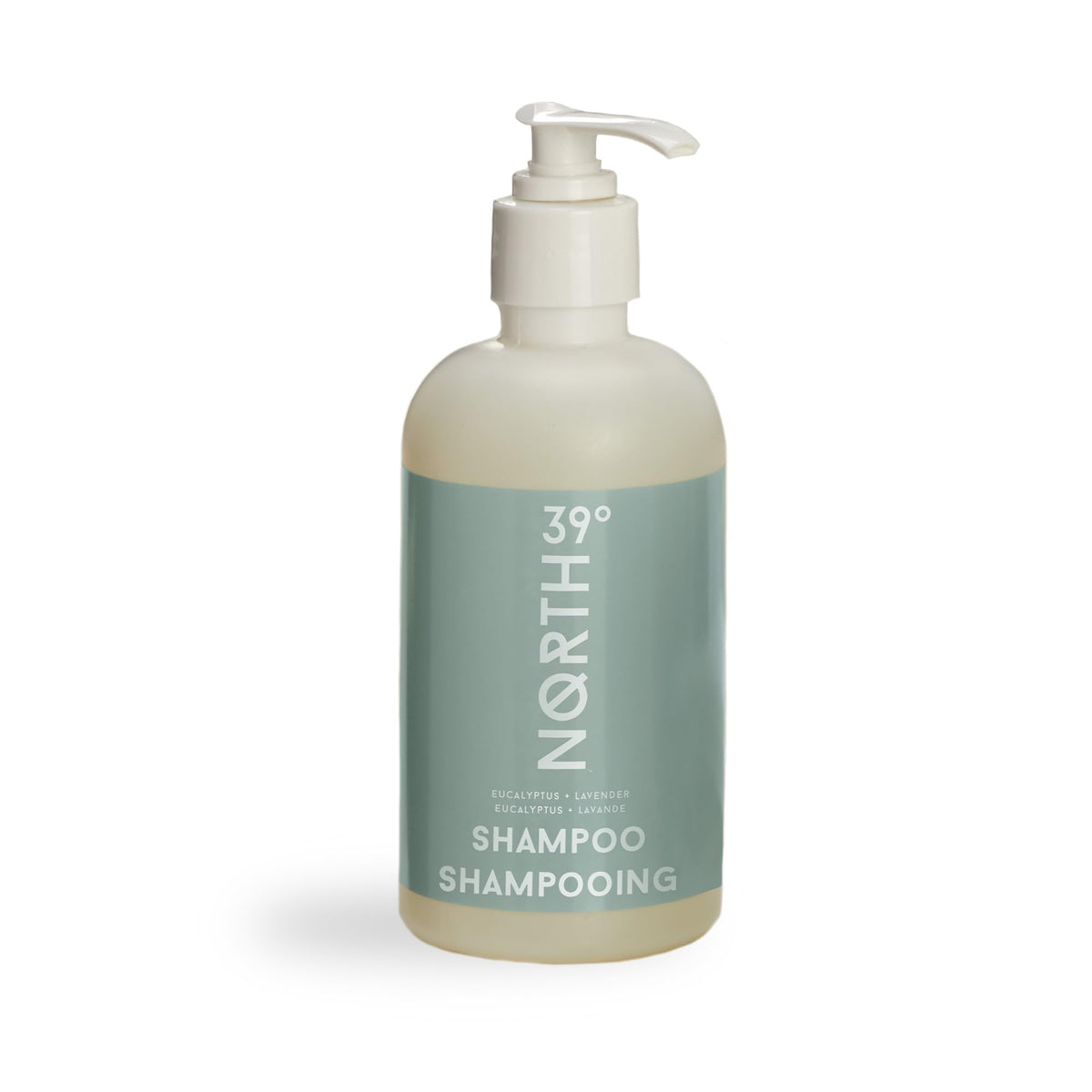 39° North shampoo bottle with eucalyptus and lavender scent for a refreshing cleanse.