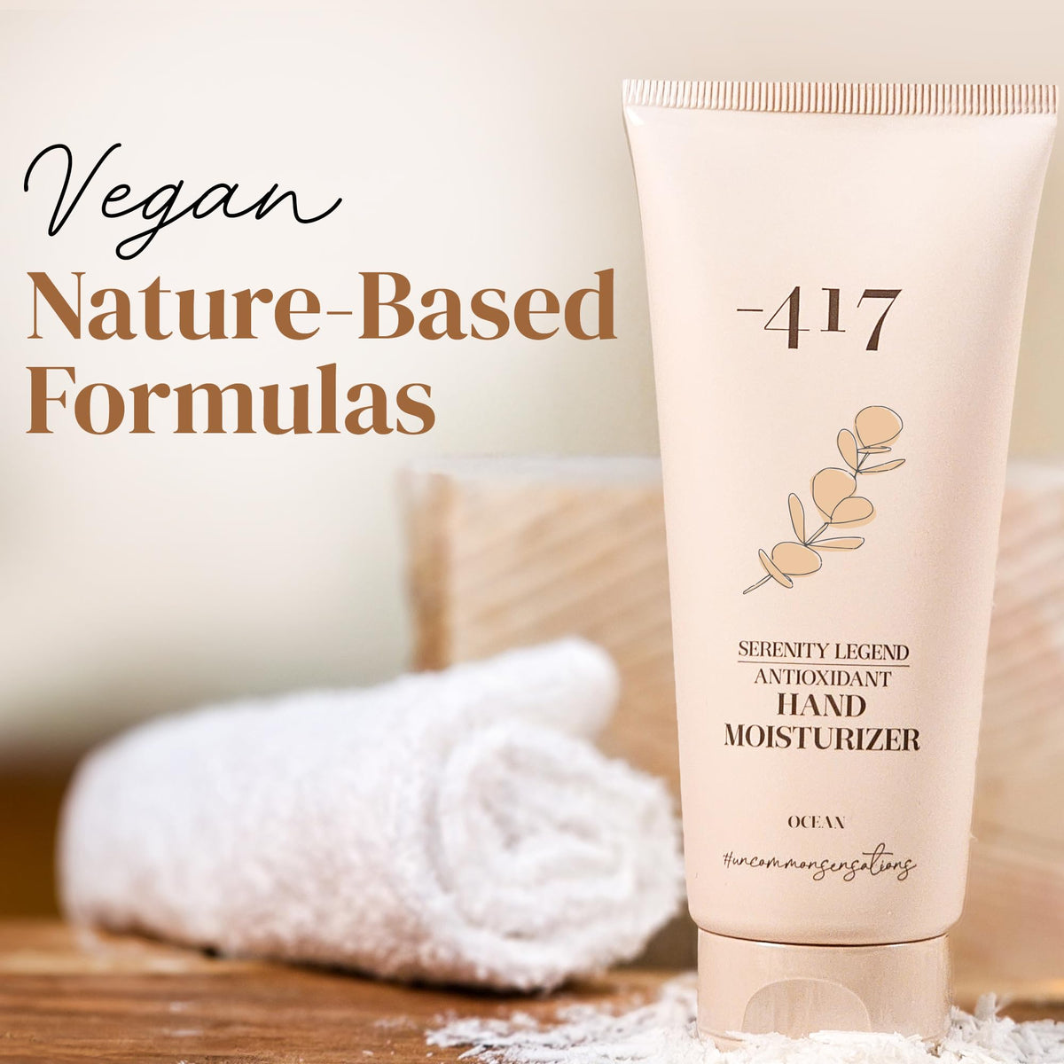 417 Dead Sea hand cream packaging emphasizes vegan, natural formula.