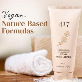 417 Dead Sea hand cream packaging emphasizes vegan, natural formula.