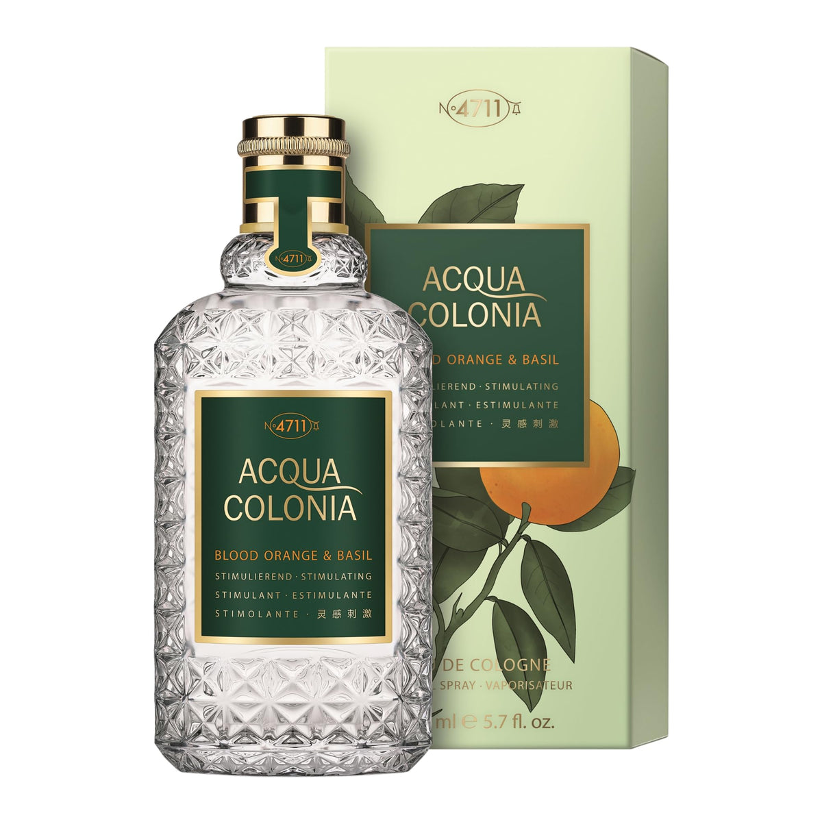 4711 Acqua Colonia Blood Orange & Basil bottle cap features sleek design for gift-ready packaging.
