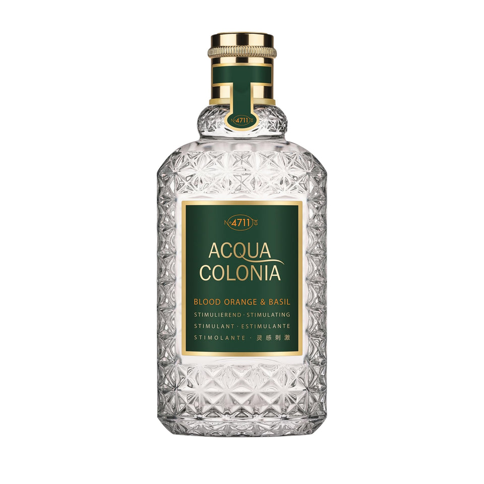 4711 Acqua Colonia Blood Orange & Basil bottle front shows fresh citrus aroma for daytime wear.