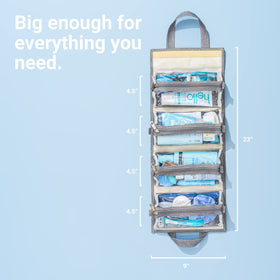 4kits hanging roll-up makeup bag open with compartments visible for easy access