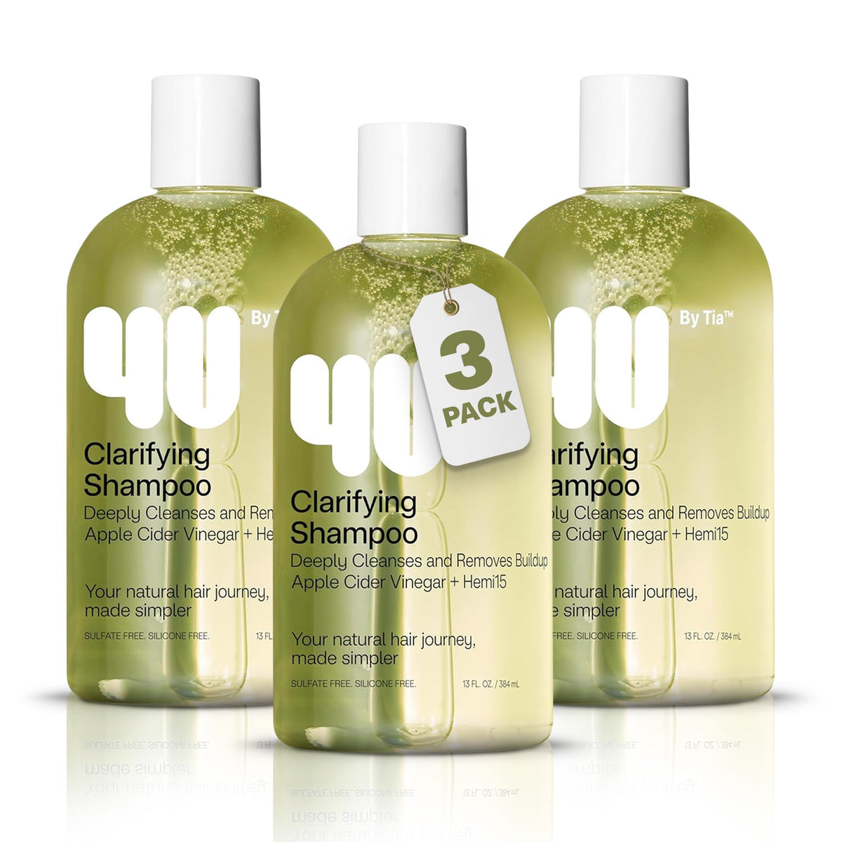 4U by Tia clarifying shampoo bottle promotes scalp detox and balanced hydration