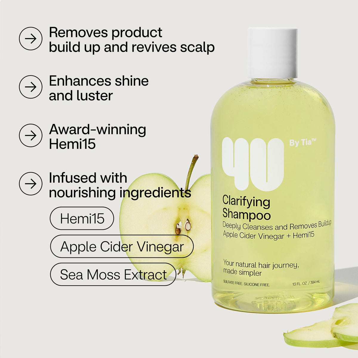 4U by Tia clarifying shampoo label highlights vegan, cruelty-free formula