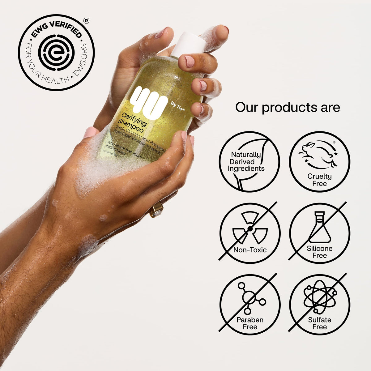 4U by Tia clarifying shampoo on scalp illustration demonstrates oil control