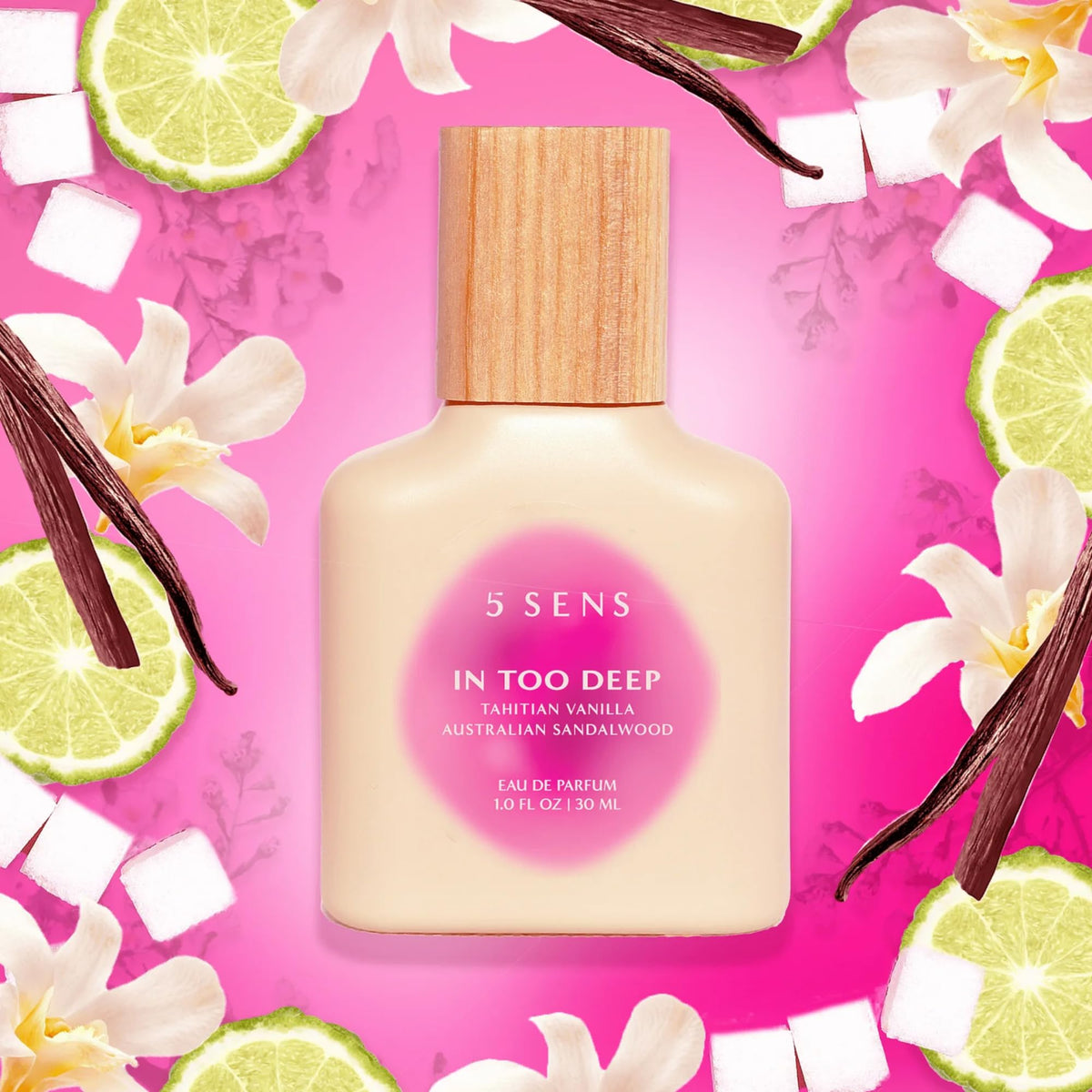 5 SENS In Too Deep spritz on wrist, illustrating long-lasting wear.