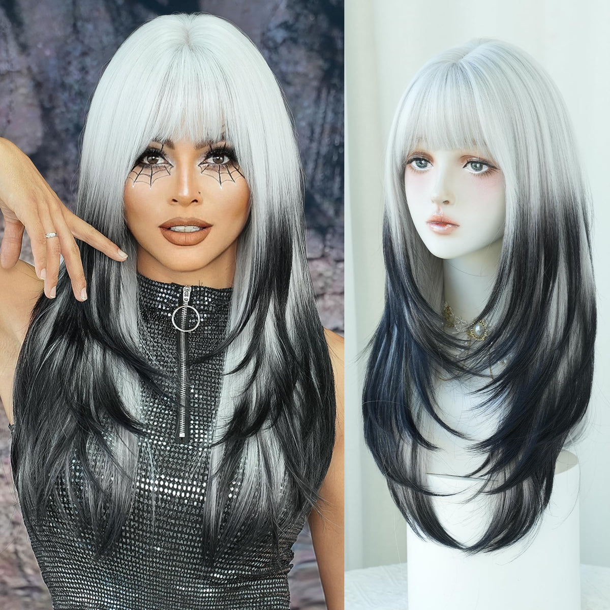 7JHH WIGS 25inch ombre wig with bangs for a natural daily look.