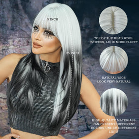 7JHH WIGS black-white ombre texture enhances bold party or cosplay looks.