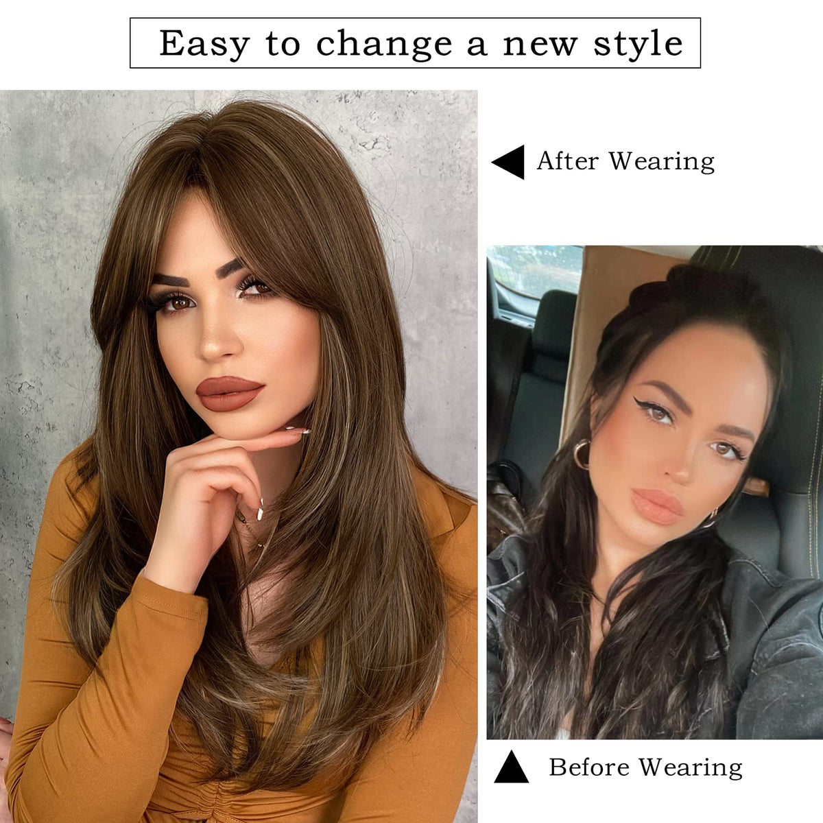 7JHH WIGS long brown wig 24 inches for daily wear