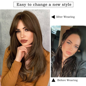 7JHH WIGS long brown wig 24 inches for daily wear