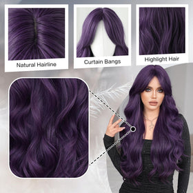7JHH WIGS middle-part wavy purple wig, side view.