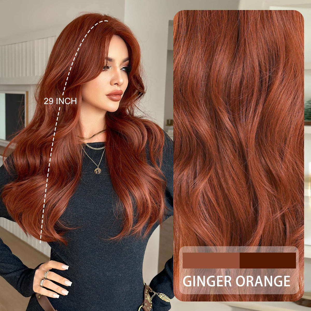 7JHHWIGS long wavy orange-red ombre wig adds volume for bold party looks.