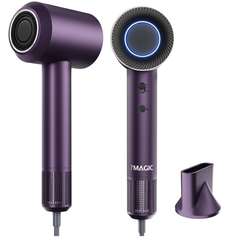 7MAGIC High-Speed Hair Dryer Purple front view shows compact design and rapid airflow