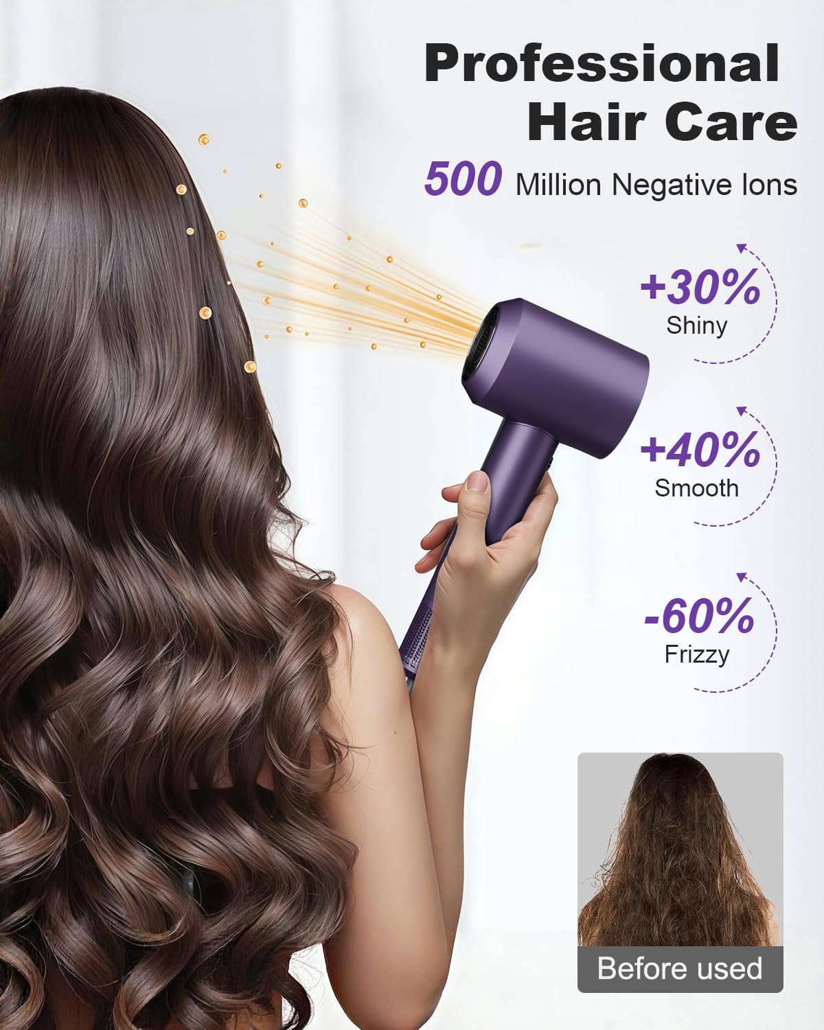 7MAGIC High-Speed Hair Dryer Purple showcases brushless motor for healthier styling