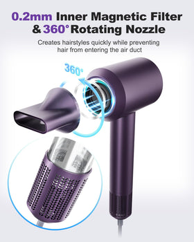 7MAGIC High-Speed Hair Dryer Purple temperature indicator lights aid control