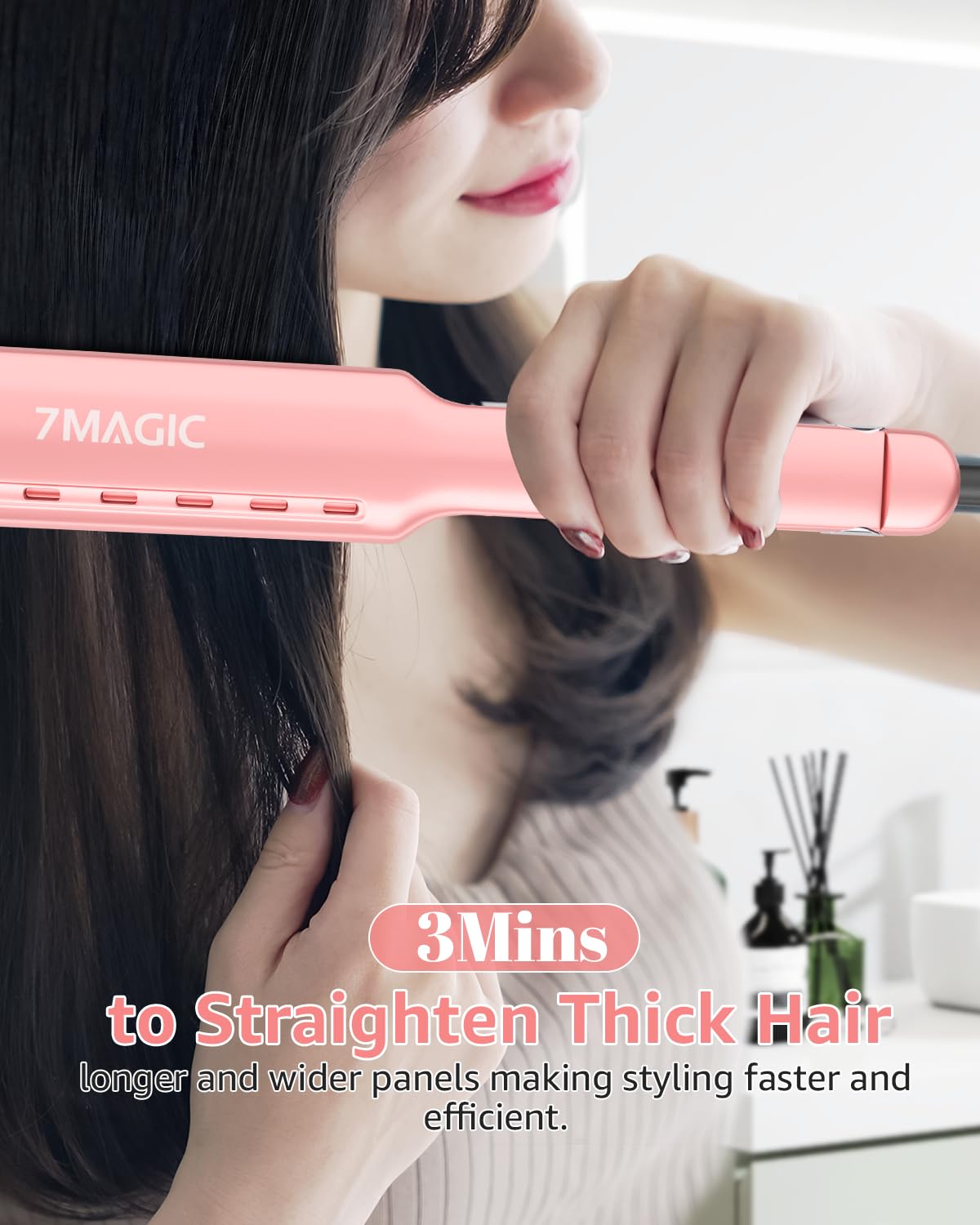 7MAGIC steam vents demonstrate damp-styling capability and frizz reduction as you style.