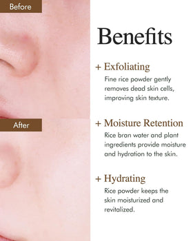 9 Wishes 100% Korean rice powder closeup illustrating soft exfoliation