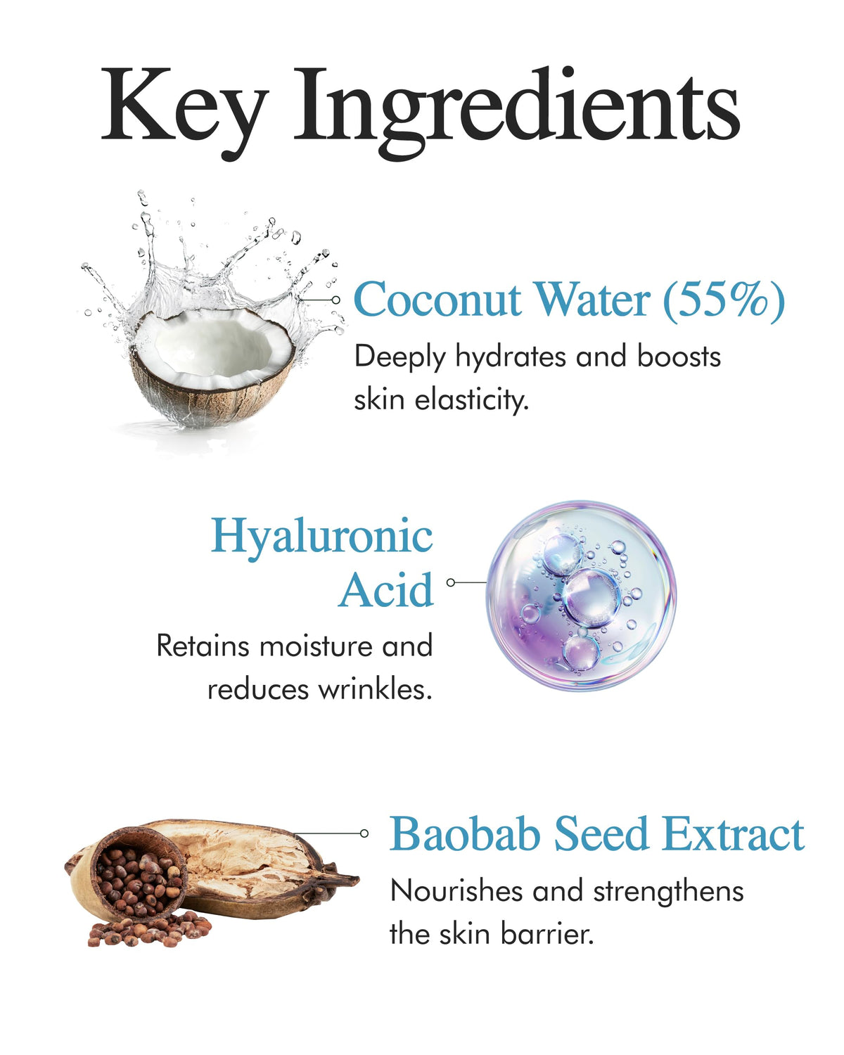 9 Wishes Hydra Ampoule II coconut water ingredient closeup highlighting hydration boost.