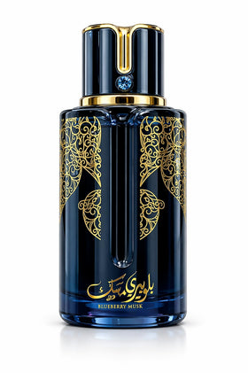 9 O'CLOCK BlueBerry Musk bottle top close-up highlights premium packaging