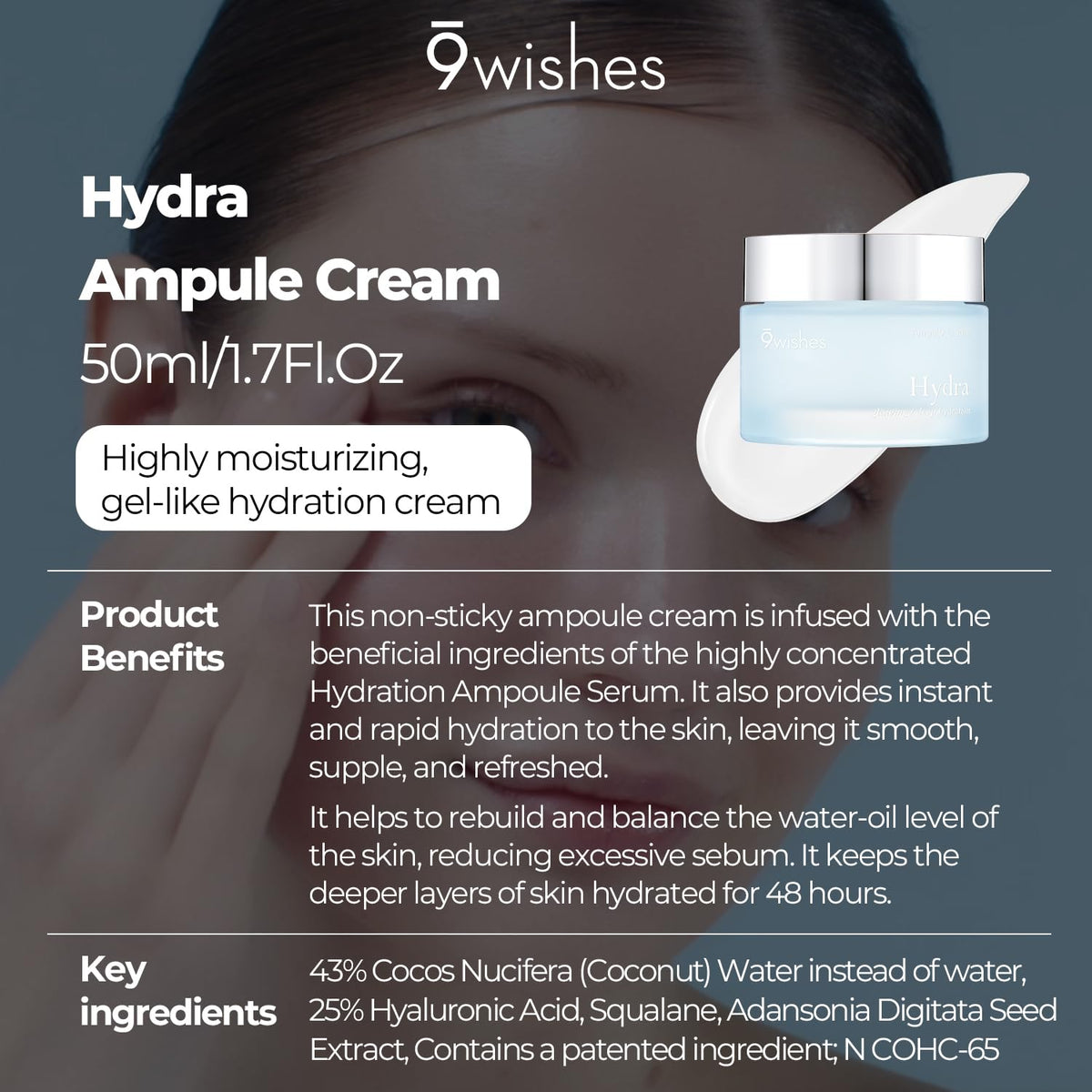 9 wishes Hydra Ampule Cream bottle front view for easy application.