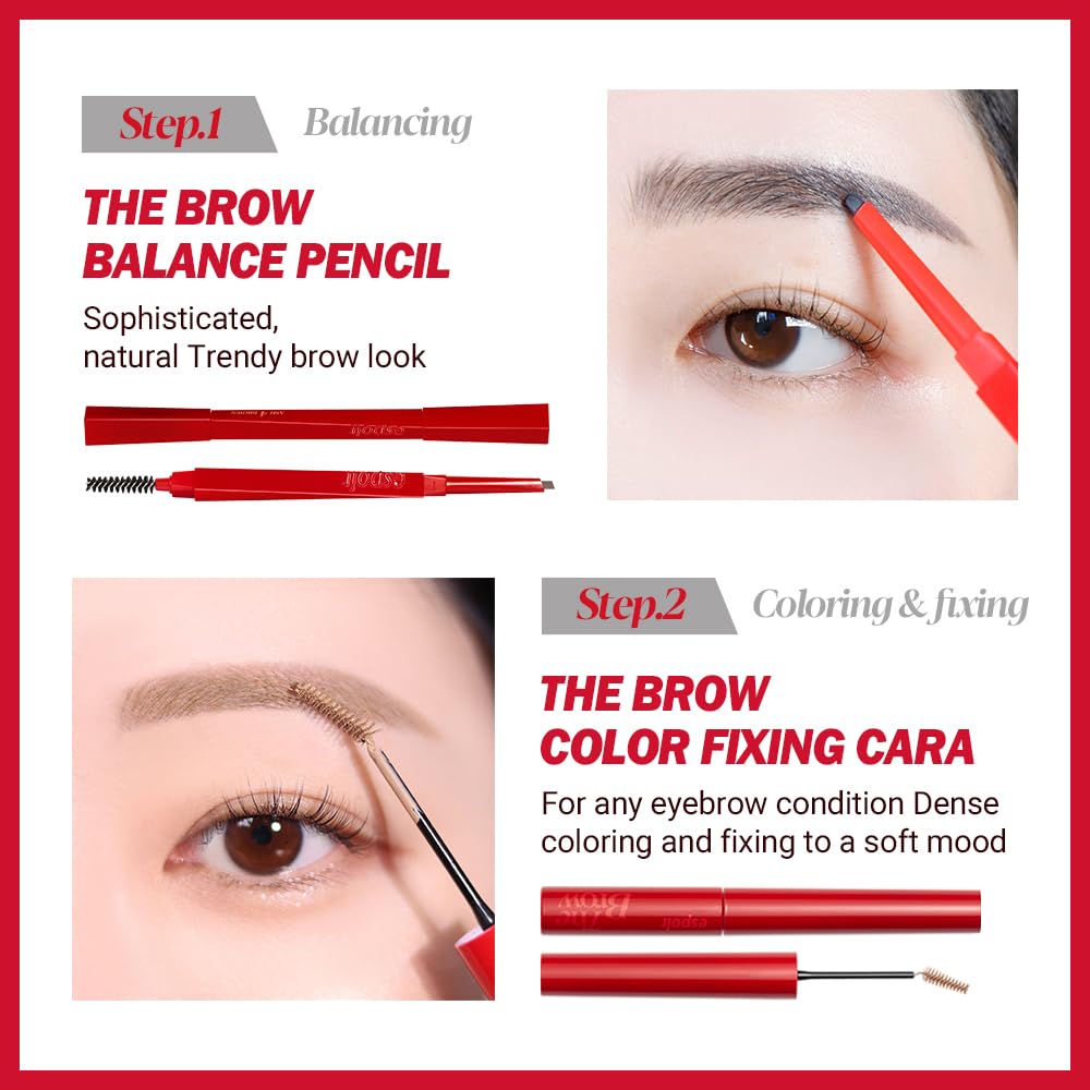 Espoir Brow Balance Pencil #3 Soft Brown brow swatches showing natural shade blend.