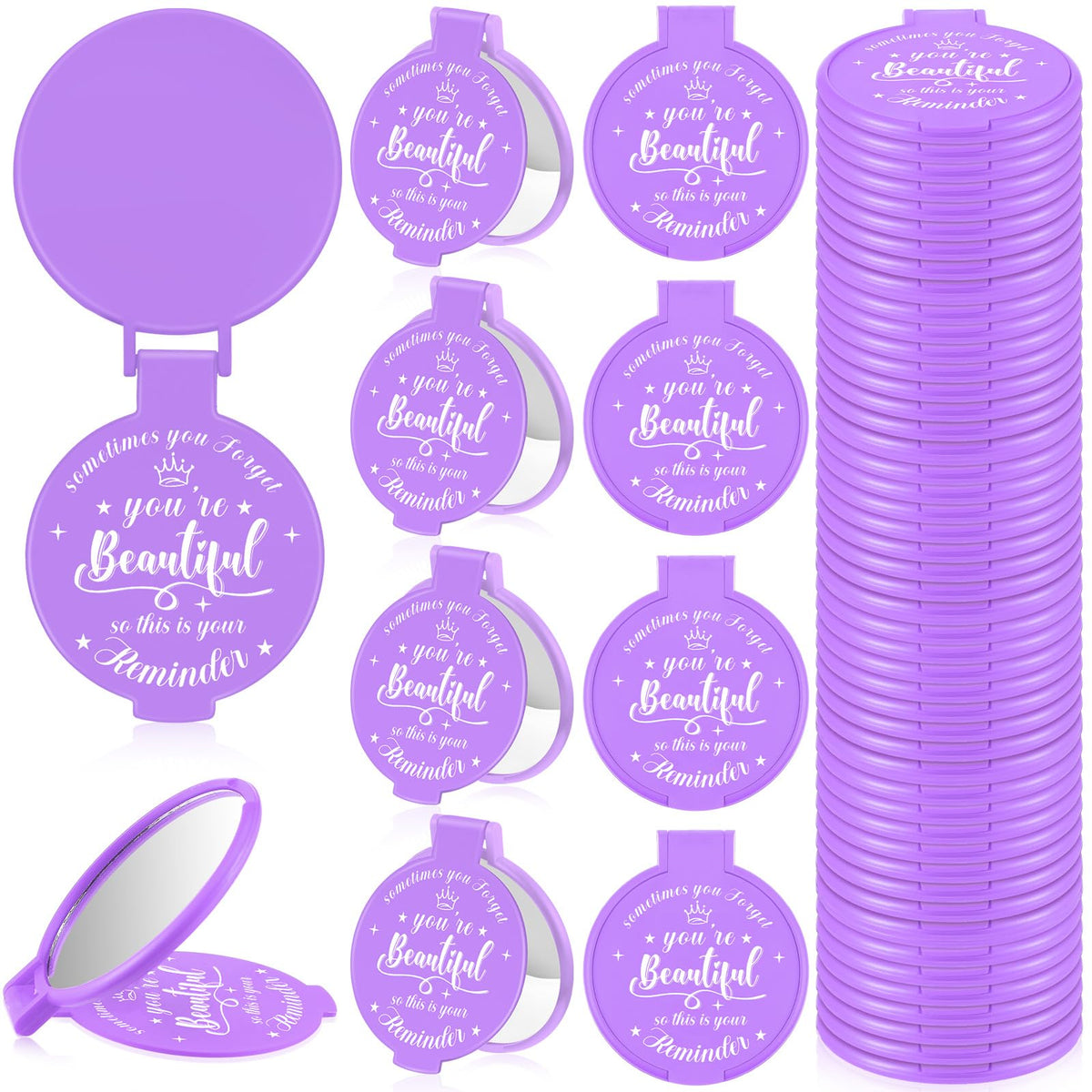 Gulfmew inspirational compact mirror, purple finish, daily motivation reminder.