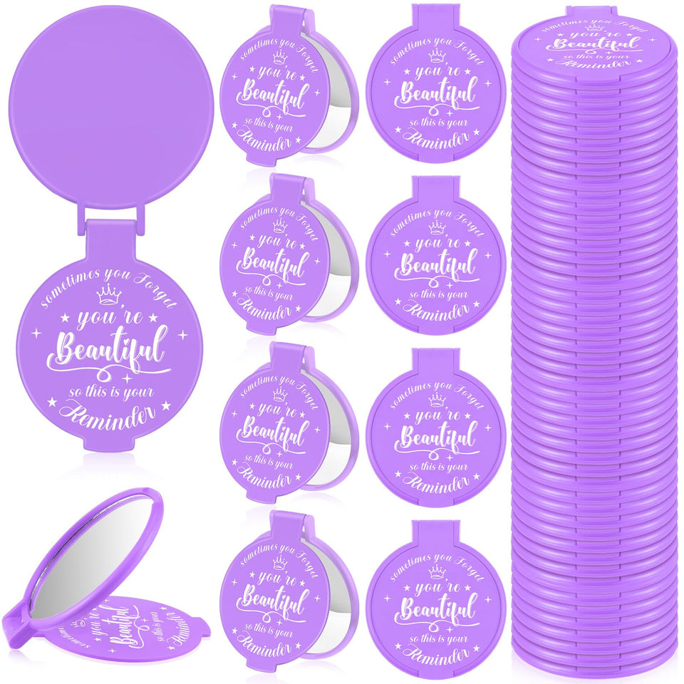 Gulfmew inspirational compact mirror, purple finish, daily motivation reminder.