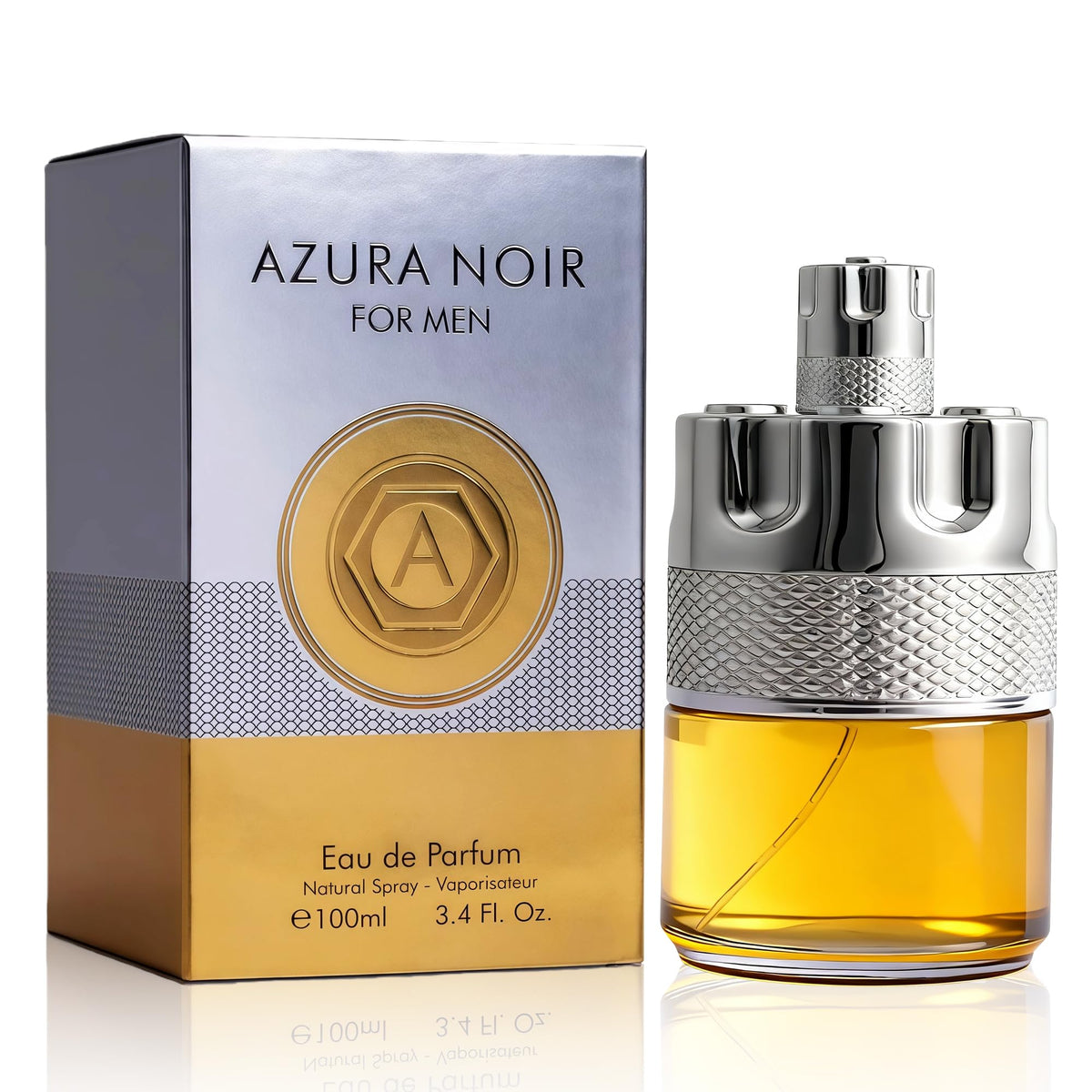 A CENTER Azura Noir bottle front highlights premium design and long-lasting fragrance presence.