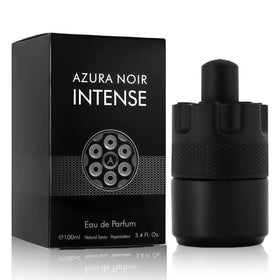 A Center Azura Noir Intense bottle front showing premium masculine design and elegance