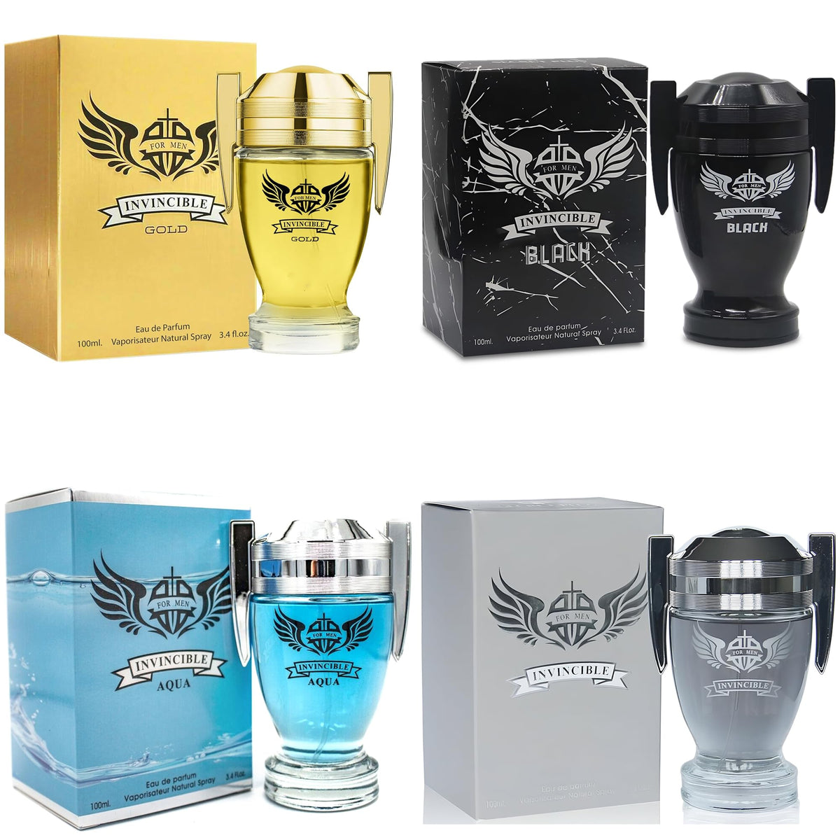 A Center Invincible Series gift-set box with four versatile colognes.