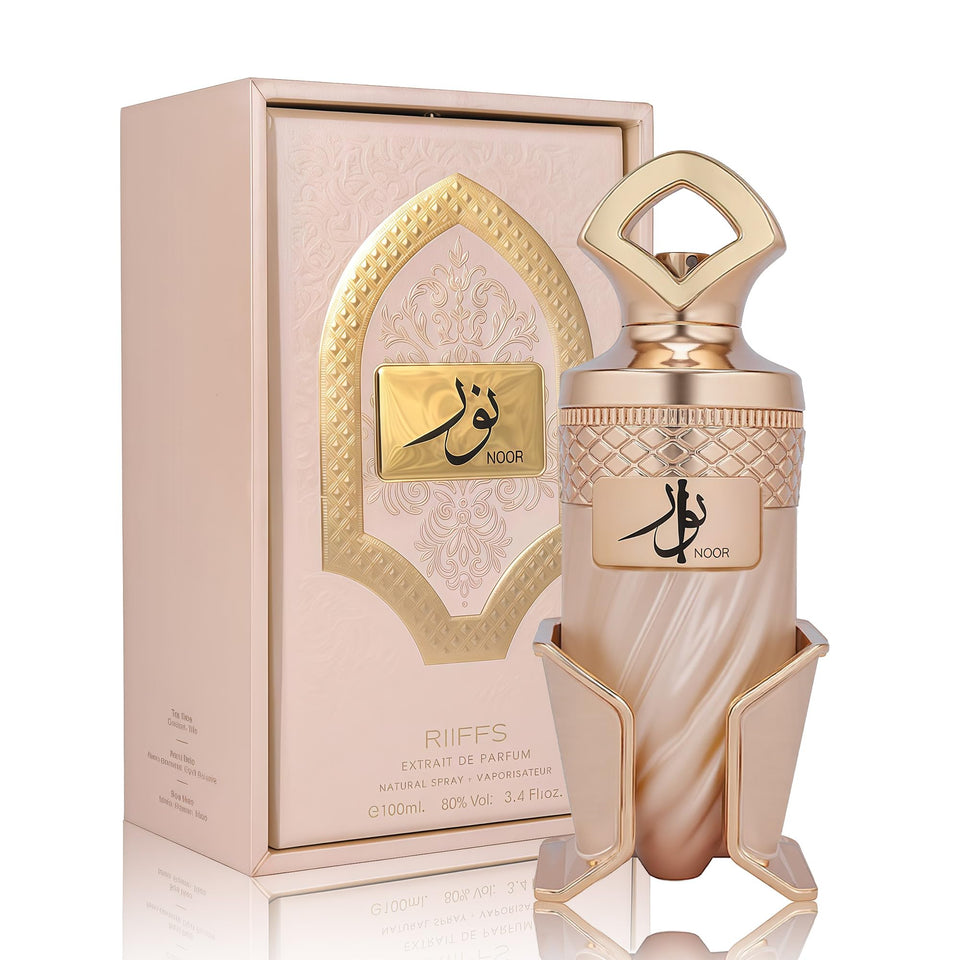 A CENTER Noor bottle pour highlights caramel notes for a dessert-inspired fragrance.