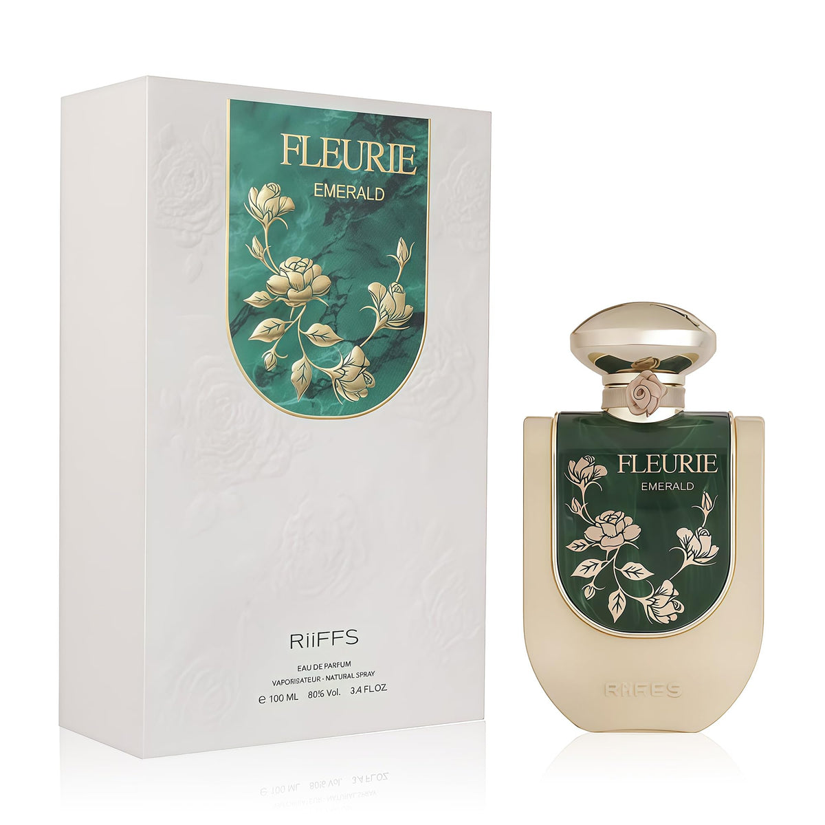 The A CENTER Riiffs Fleurie Emerald bottle with gourmand aroma ideal for evenings.