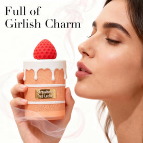 A Center Strawberry Tres Leches base-notes, hinting at vanilla, benzoin, ambergris, and musk warmth.