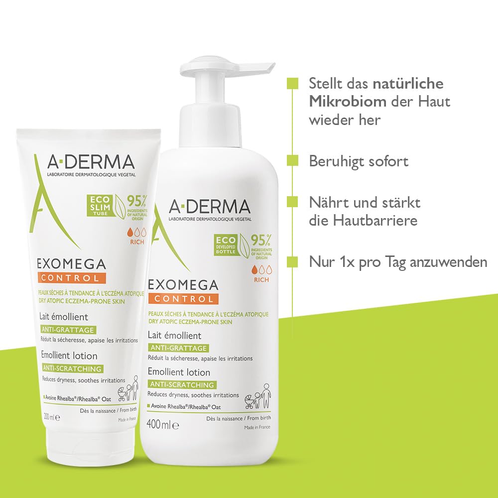 Creamy texture swatch of A-Derma Exomega Control Milk for quick absorption.