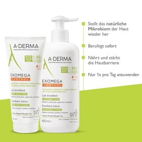 Creamy texture swatch of A-Derma Exomega Control Milk for quick absorption.