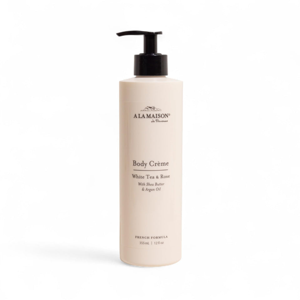 A LA MAISON White Tea & Rose body crème jar with silky hydration for daily skincare