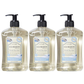 A LA MAISON French hand soap bottle with sea salt scent for everyday cleansing.