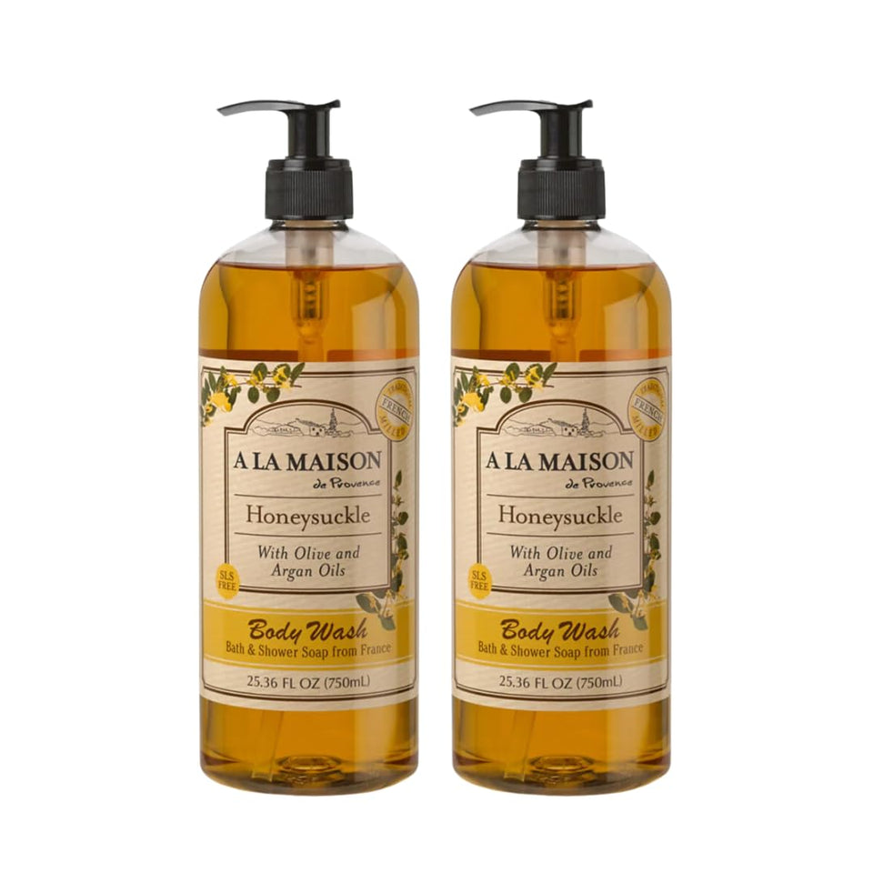 A LA MAISON Honeysuckle bottle shows plant-based cleansing for sensitive skin.