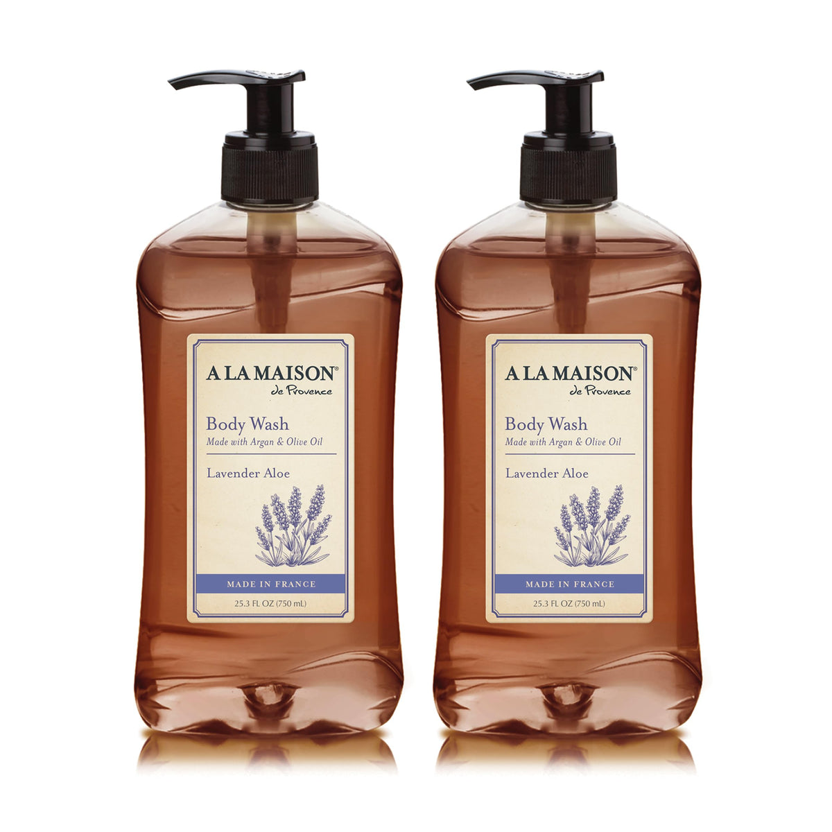 A LA MAISON Lavender Aloe Body Wash bottle front view for daily gentle cleansing.