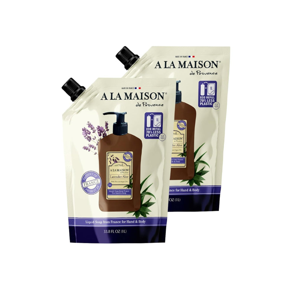 A LA MAISON Lavender Aloe refill bottle for gentle cleansing with a calming scent.
