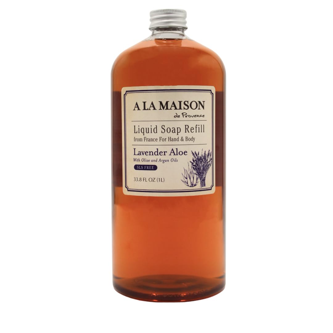 A LA MAISON lavender aloe hand wash bottle emphasizing natural ingredients for gentle cleansing.