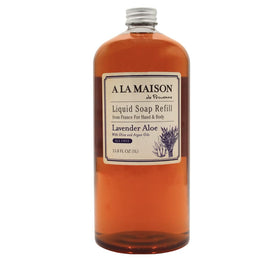 A LA MAISON lavender aloe hand wash bottle emphasizing natural ingredients for gentle cleansing.
