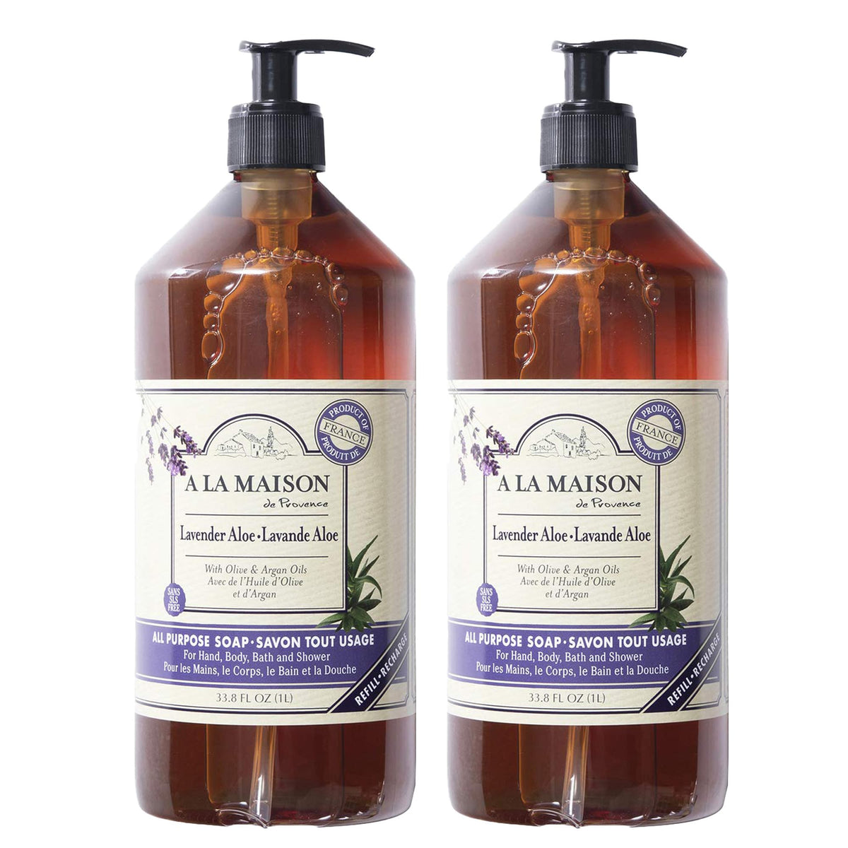 A LA MAISON Lavender Aloe Liquid Hand Soap bottle for gentle, skin-softening cleansing.