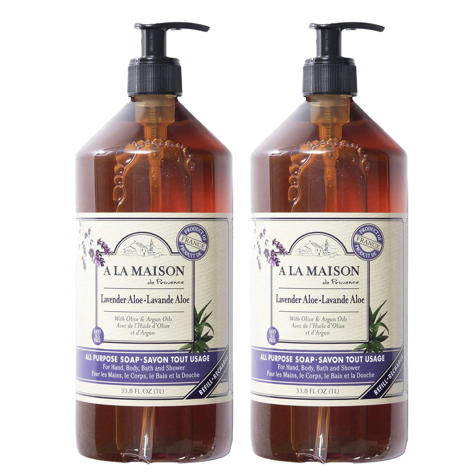 A LA MAISON Lavender Aloe Liquid Hand Soap bottle for gentle, skin-softening cleansing.