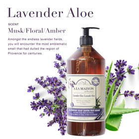 A LA MAISON Lavender Aloe Liquid Hand Soap pump for easy, controlled dispensing.