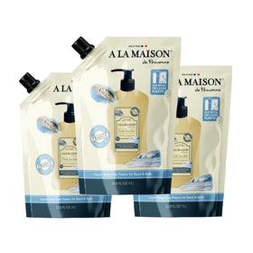 A LA MAISON sea salt refill pouch delivers refreshed hands.