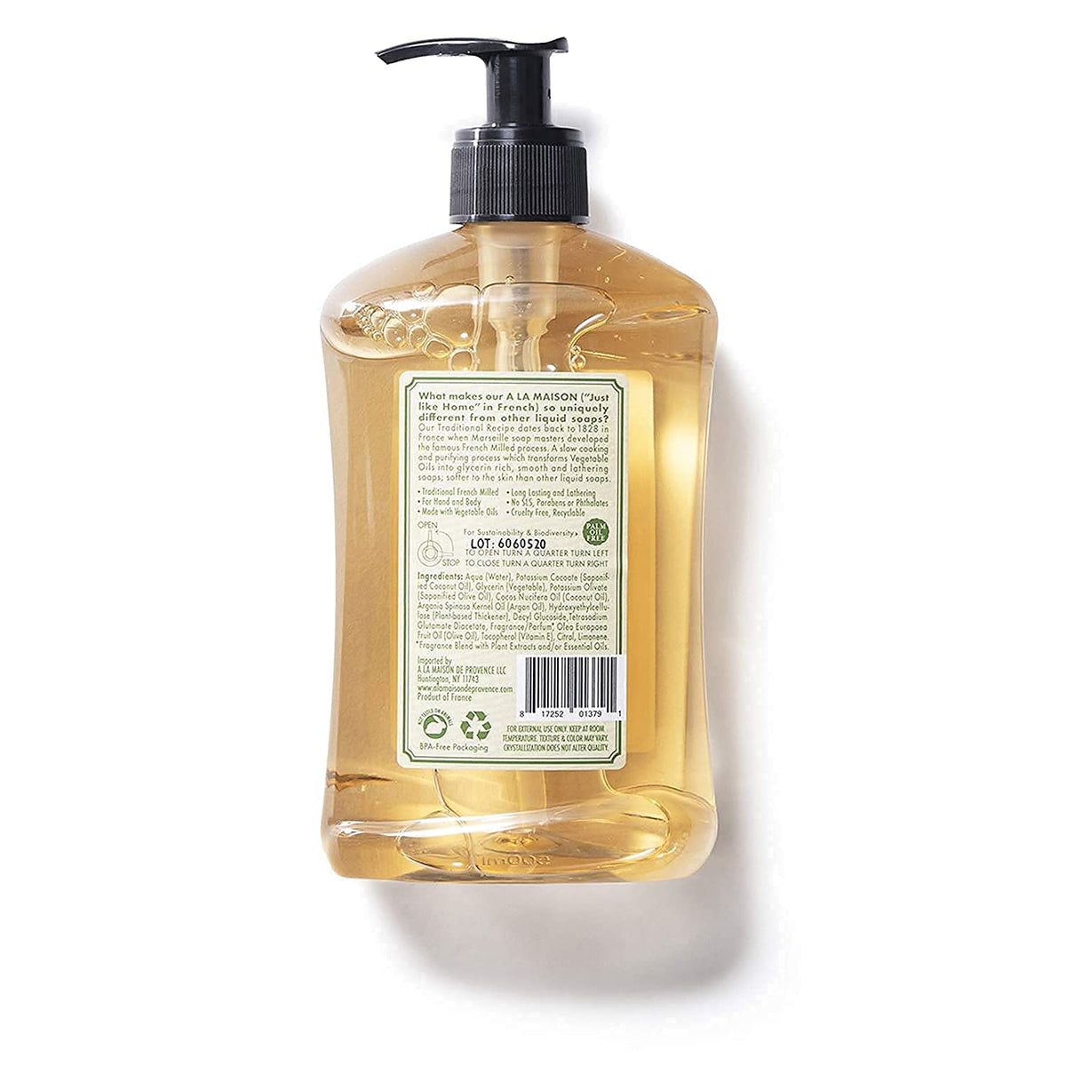 A LA MAISON Provence Lemon hand soap bottle cap closeup suggests reliable pump for households.
