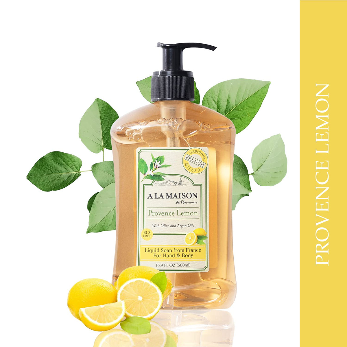 A LA MAISON Provence Lemon hand soap lather delivers creamy bubbles for daily cleaning.