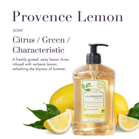 A LA MAISON Provence Lemon hand soap pour demonstrates smooth dispensing and bright citrus scent.