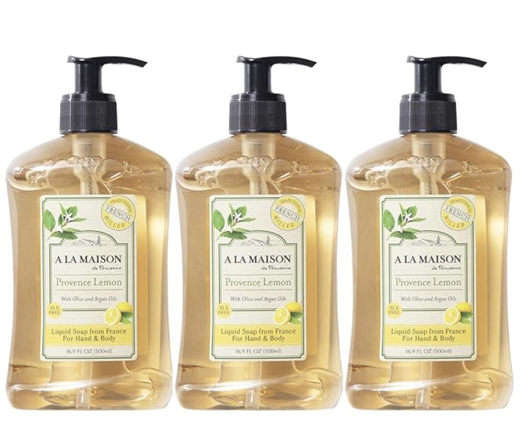 A LA MAISON Provence Lemon hand wash bottle with essential oils for refreshing daily cleansing.